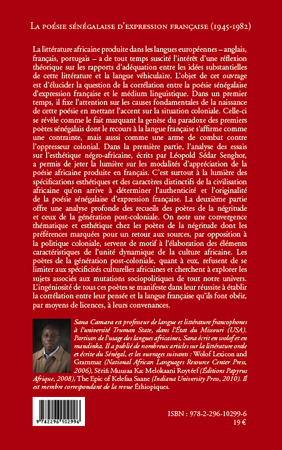 La poésie sénégalaise d'expression française (1945 - 1982) (9782296102996-back-cover)