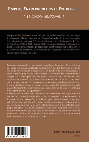 Emploi, entrepreneurs et entreprise au Congo-Brazzaville (9782296101975-back-cover)