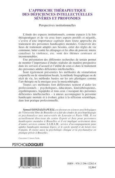 L'approche thérapeutique des déficiences intellectuelles sévères et profondes, Perspectives institutionnelles (9782296122628-back-cover)