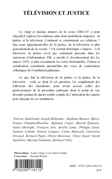 Cahiers du CIRCAV, Télévision et justice (9782296118119-back-cover)