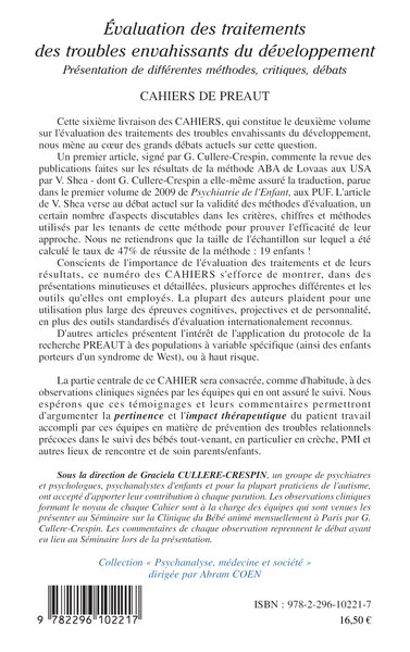 Cahiers de PREAUT, Evaluation des traitements des troubles envahissants du déve (9782296102217-back-cover)