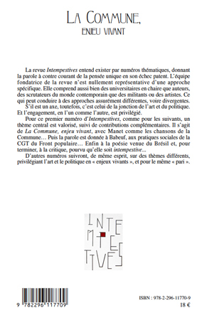 Intempestives, La Commune, enjeu vivant (9782296117709-back-cover)
