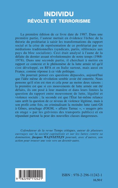 Individu, révolte et terrorisme (9782296112421-back-cover)