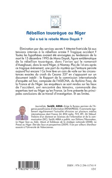 Rébellion touarègue au Niger, Qui a tué le rebelle Mano Dayak ? (9782296117419-back-cover)