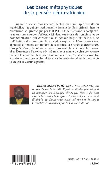 Les bases métaphysiques de la pensée négro-africaine (9782296120334-back-cover)