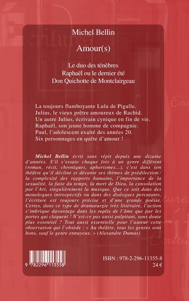 Amour(s), Trilogie théâtrale Le duo des ténèbres, Raphaël ou le dernier été, Don Quichotte de Montclairgeau - Le duo des ténèbre (9782296113558-back-cover)