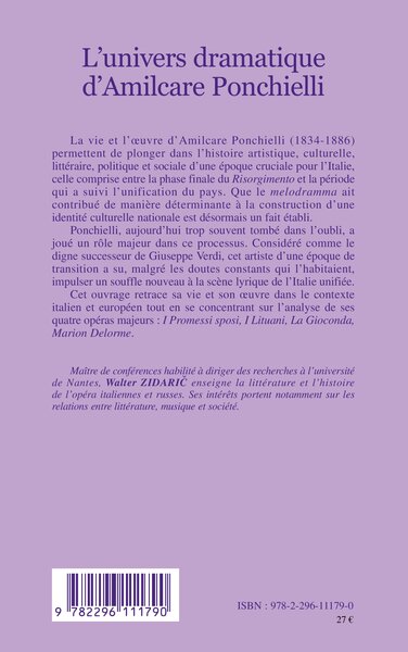 L'univers dramatique d'Almicare Ponchielli (9782296111790-back-cover)