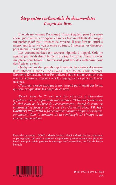 Géographie sentimentale du documentaire, L'esprit des lieux (9782296131682-back-cover)