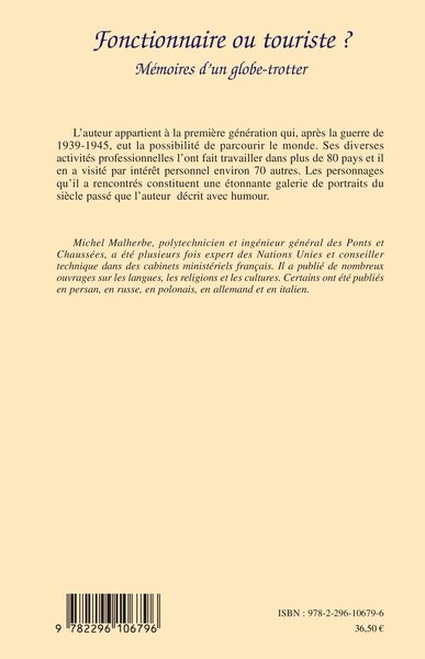 Fonctionnaire ou touriste?, Mémoires d'un globe-trotter (9782296106796-back-cover)