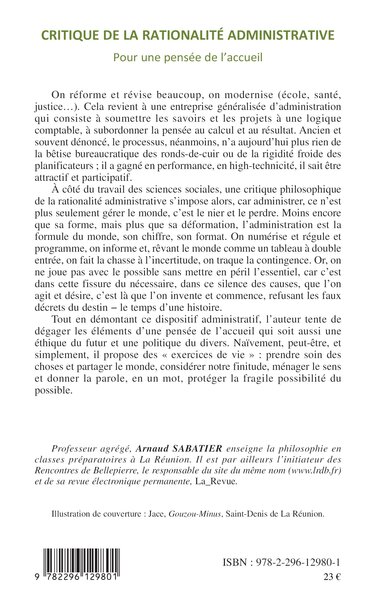 Critique de la rationalité administrative, Pour une pensée de l'accueil (9782296129801-back-cover)
