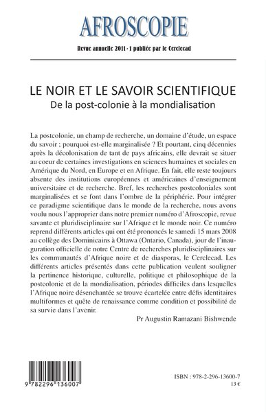 Afroscopie, Le Noir et le savoir scientifique, De la post-colonie à la mondialisation (9782296136007-back-cover)