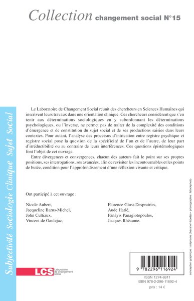 La société hypermoderne : ruptures et contradictions, Changement social N° 15 (9782296116924-back-cover)