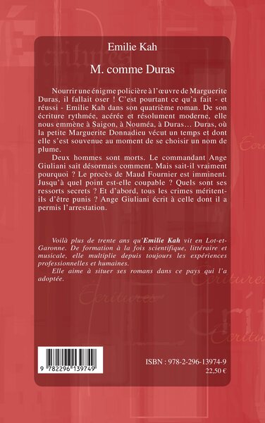 M COMME DURAS   ROMAN (9782296139749-back-cover)