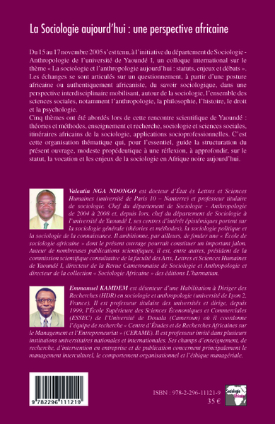 La Sociologie aujourd'hui: une perspective africaine (9782296111219-back-cover)