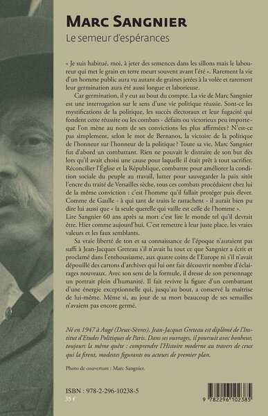 Marc Sangnier, Le semeur d'espérances (1873-1950) (9782296102385-back-cover)