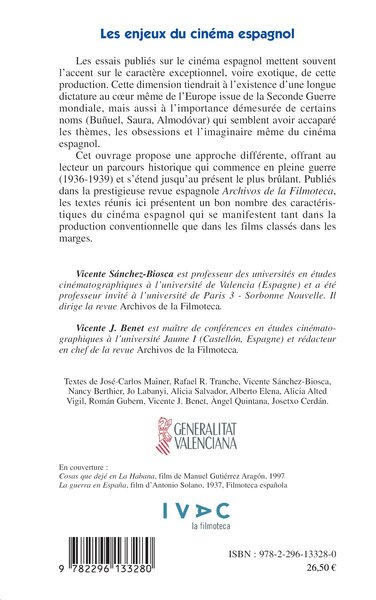 Les enjeux du cinéma espagnol, De la guerre à la postmodernité (9782296133280-back-cover)