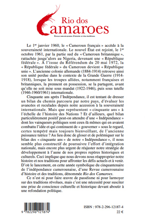 Rio dos Camaroes, revue camerounaise d'histoire et des traditions, Réflexions sur et autour de l'Indépendance camerounaise (9782296121874-back-cover)