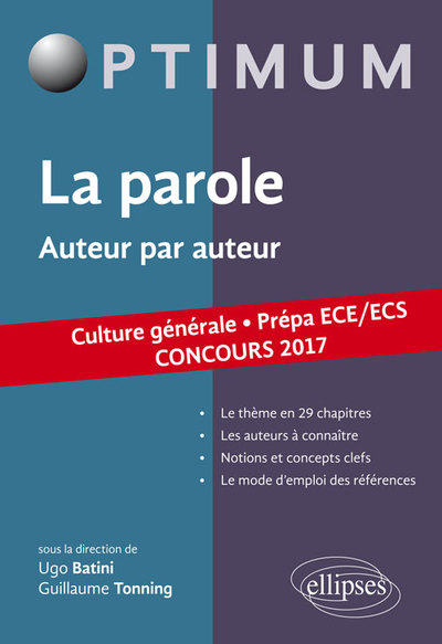 La parole. Auteur par auteur. Culture générale. Prépas ECE/ECS. Concours 2017 (9782340010123-front-cover)