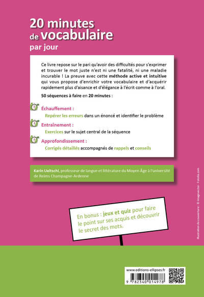 20 minutes de vocabulaire par jour. 50 séquences pour améliorer son expression (9782340014978-back-cover)