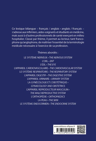 L'anglais en IFSI, Lexique des appareils / systèmes corporels (9782340054509-back-cover)