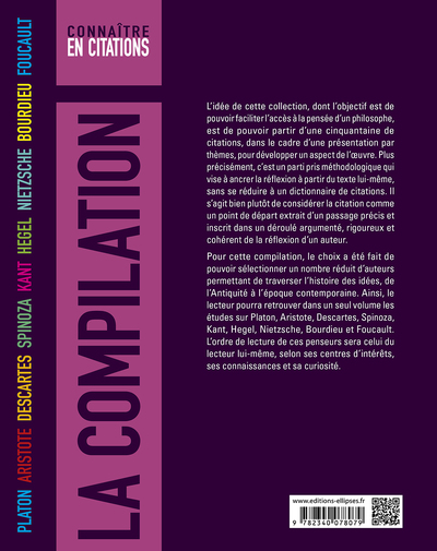 La compilation, Platon, Aristote, Descartes, Spinoza, Kant, Hegel, Nietzsche, Bourdieu, Foucault (9782340078079-back-cover)