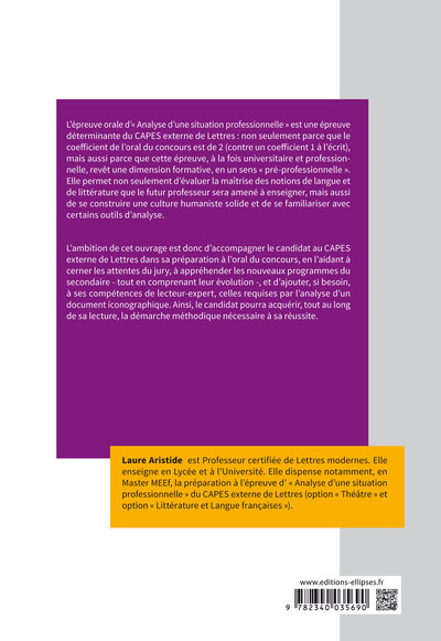 L'épreuve orale d'analyse d'une situation professionnelle - Option Littérature et Langue françaises - Capes de Lettres (9782340035690-back-cover)