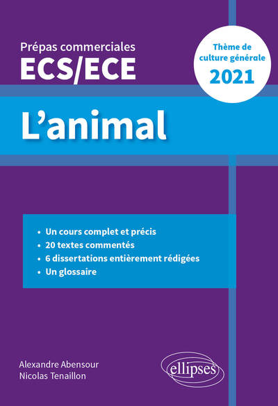 L'animal - Épreuve de culture générale - Prépas commerciales ECS / ECE 2021 (9782340038936-front-cover)