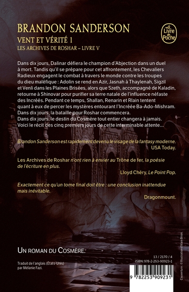 Vent et vérité, Volume 1 (Les Archives de Roshar, Tome 5) (9782253909231-back-cover)