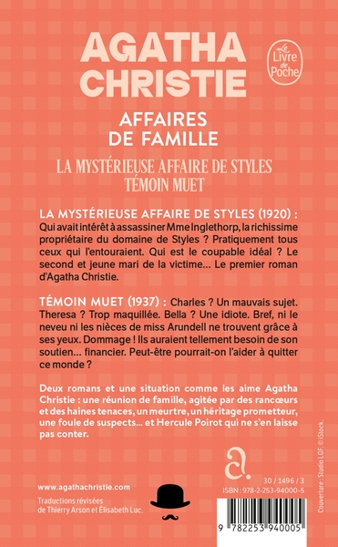 Affaires de famille (Nouvelle traduction révisée), La Mystérieuse Affaire de Styles + Témoin muet (9782253940005-back-cover)