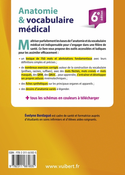 Anatomie et vocabulaire médical, Schémas - Lexique - Exercices (9782311661835-back-cover)
