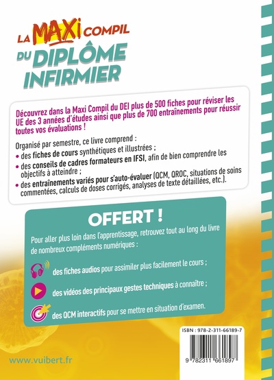 La Maxi Compil du diplôme infirmier, Semestres 1 à 6 - 25 UE - 500 fiches de révision (9782311661897-back-cover)