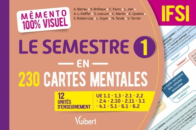 Mémento 100% visuel Le semestre 1 en 230 cartes mentales IFSI, 12 unités d'enseignement : UE 1.1, 1.3, 2.1, 2.2, 2.4, 2.10, 2.11 (9782311666731-front-cover)