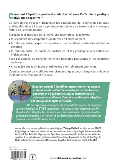 Entrainement et plasticité de la fonction posturale et d'équilibration, Théorie et pratique. Les bases de la performance sportiv (9782807368835-back-cover)