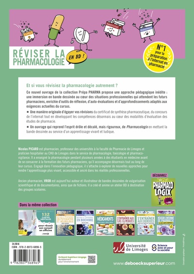 Réviser la pharmaco en BD, Fiches de synthèse, cas cliniques en BD, QCM (9782807368965-back-cover)