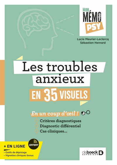 Mon mémo-psy - Les troubles anxieux en 35 visuels, Critères diagnostiques, diagnostic différentiel, cas clinique en un coup d'œi (9782807365780-front-cover)