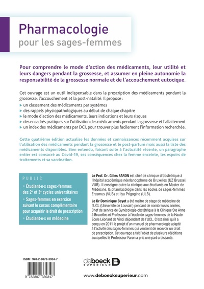 Pharmacologie pour les sages-femmes (9782807339347-back-cover)