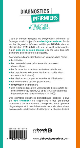 Diagnostics infirmiers, Interventions et justifications (9782807326958-back-cover)