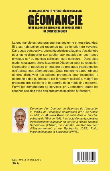 Analyse des aspect psychothérapiques de la géomancie dans la zone de Djitoumou,, arrondissement de Ouelessebougou (9782140254703-back-cover)