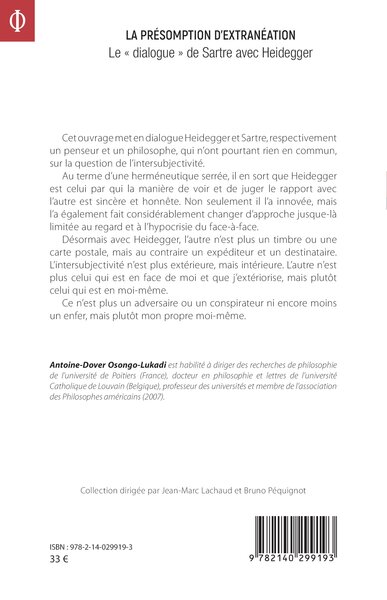 La présomption d'extranéation, Le « dialogue » de Sartre avec Heidegger (9782140299193-back-cover)