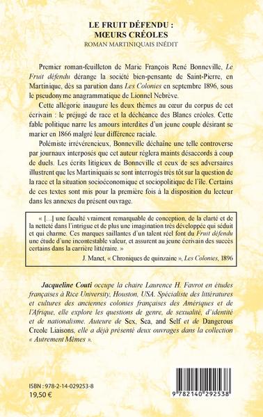 Le Fruit défendu : moeurs créoles, René Bonneville - Roman martiniquais inédit (9782140292538-back-cover)