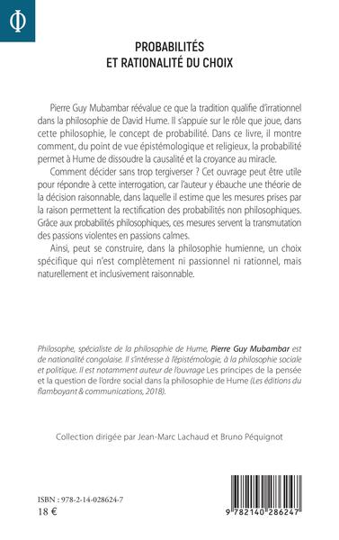 Probabilités et rationalité du choix, Au sujet de l'irrationnel de David Hume (9782140286247-back-cover)