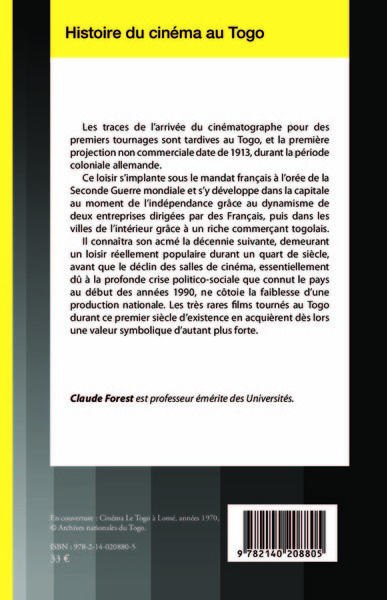 Histoire du cinéma au Togo Tome I, Des origines au déclin (1895-1994) (9782140208805-back-cover)