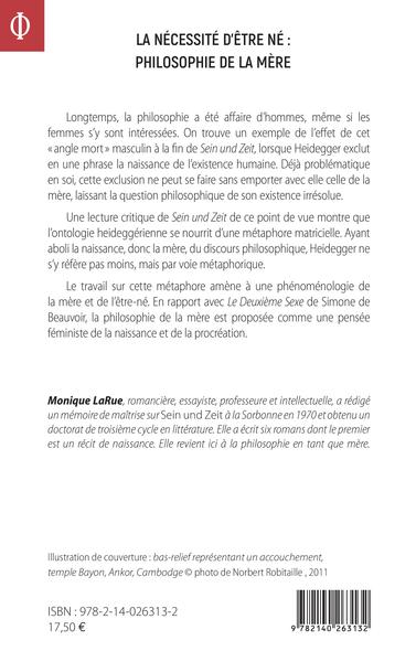 La nécessité d'être né : Philosophie de la mère, - A propos d'une phrase de Martin Heidegger (9782140263132-back-cover)