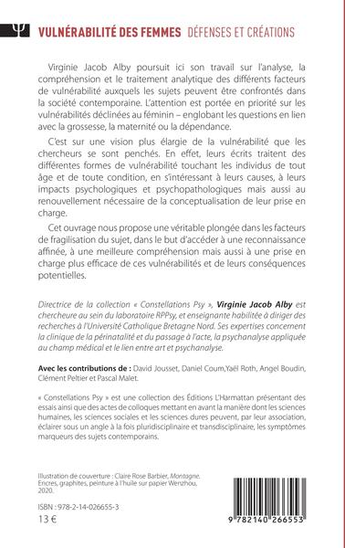 Vulnérabilité des femmes, Défenses et créations - Actes du colloque universitaire franco-québécois Université Bretagne Nord (9782140266553-back-cover)