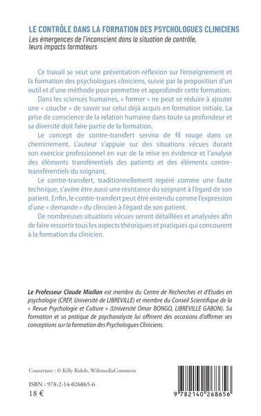 Le contrôle dans la formation des psychologues cliniciens, Les émergences de l'inconscient dans la situation de contrôle, leurs  (9782140268656-back-cover)