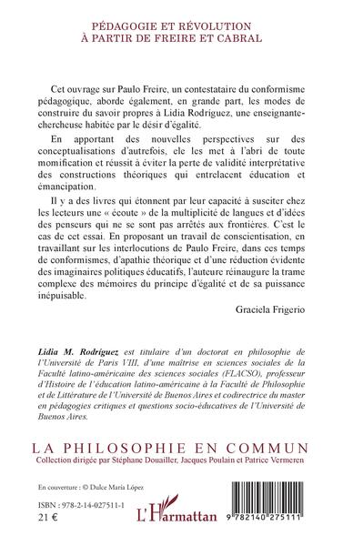 Pédagogie et révolution à partir de Freire et Cabral (9782140275111-back-cover)