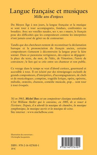 Langue française et musiques, Mille ans d'enjeux (9782140276101-back-cover)