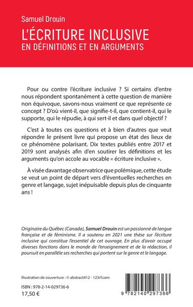 L'écriture inclusive en définitions et en arguments (9782140297366-back-cover)