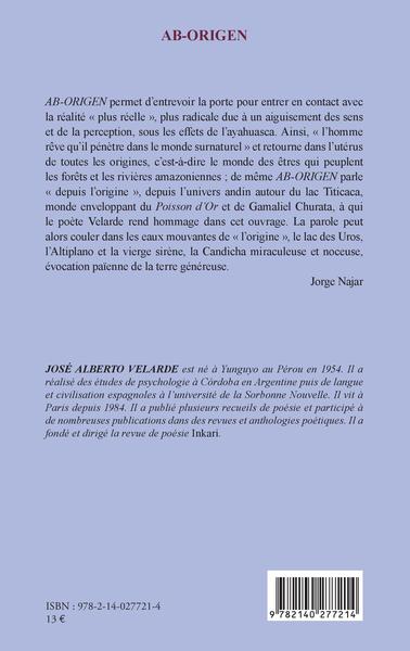 Ab-Origen, Hommage à Gamaliel Churata Tributo a Gamaliel Churata - Bilingue espagnol (Pérou)-français (9782140277214-back-cover)