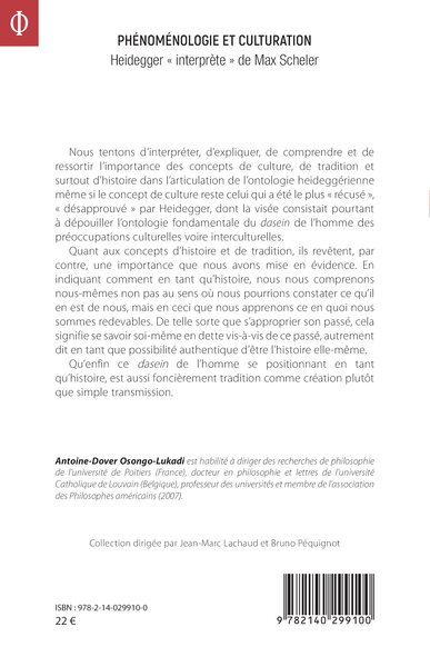 Phénoménologie et culturation, Heidegger « interprète » de Max Scheler (9782140299100-back-cover)
